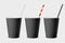 Vector 3d Realistic Black Disposable Opened Blank Paper, Plastic Coffee, Tea Cup for Drinks with Straw Icon Set Closeup