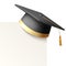 Vector 3d Realistic Black Graduate College, High School, University Black Cap Icon Closeup with Blank White Card