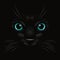 Vector 3d Realistic Blue Cats Eye of a Black Cat in the Dark, at Night. Cat Face with Yes, Nose, Whiskers on Black. Cat