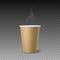 Vector 3d Realistic Brown Paper Glossy Disposable Cup for Beverage, Drinks with Smoke Isolated. Coffee, Soda, Tea