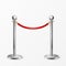 Vector 3d Realistic Chrome Fence for the Red Carpet Closeup Isolated on White Background. Red Barrier Rope. Silver pole