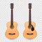 Vector 3d Realistic Classic Old Retro Acoustic Brown Wooden Guitar Icon Set Closeup Isolated on White Background. Design
