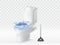 Vector 3d realistic clogged toilet bowl, plunger