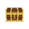 Vector 3d Realistic Closed Retro Vintage Antique Old Treasure Wooden brown Pirate Dower Chest with Golden Metal Stripes