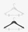 Vector 3d Realistic Clothes Coat Wooden Textured Black, White Hanger Set Closeup Isolated on Transparent Background