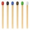 Vector 3d realistic colorful match stick icon set, closeup isolated on white background. Red head, black, blue, brown