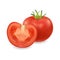 Vector 3d realistic different tomato icon set closeup on white background. Whole and half of a tomato. Design