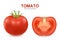 Vector 3d realistic different tomato set closeup isolated on white background. Whole and half of a tomato. Design