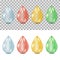Vector 3d realistic drops on transparent and white background. Droplets of water, blood, oil, green plant juice.
