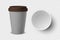 Vector 3d Realistic Empty Gray Disposable Closed, Opened Paper, Plastic Coffee Cup for Drinks with Brown Lid Set Closeup