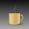 Vector 3d Realistic Enamel Metal Blank Brown Mug with Hot Drink, Smoke Isolated on Transparent Background. Front View