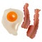 Vector 3d realistic english breakfast - tasty bacon, fried egg. Delicious, healthy food isolated on white background. Natural
