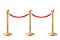 Vector 3d Realistic Fence for the Red Carpet Closeup Isolated on White Background. Red Barrier Rope. Golden pole. Front