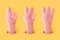 Vector 3d realistic funny cartoon hands, showing gestures - one, two, three fingers