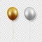 Vector 3d Realistic Glossy Metallic Gold, Silver Balloon with Ribbon Icon Closeup Isolated on Transparent Background