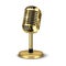 Vector 3d Realistic Gold Retro Concert Vocal Microphone with Stand Icon Closeup Isolated on White Background. Design