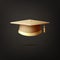 Vector 3d Realistic Golden Graduate College, High School, University Black Cap Icon Closeup Isolated on Black Background