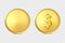 Vector 3d Realistic Golden Metal Coin Icon Set, Blank and with Dollar Sign, Closeup Isolated on Transparent Background