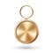 Vector 3d Realistic Golden Round Keychain, Ring and Chain for Key Isolated on White. Button Badge with Ring. Plastic