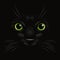 Vector 3d Realistic Green Cats Eye of a Black Cat in the Dark, at Night. Cat Face with Yes, Nose, Whiskers on Black. Cat