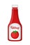 Vector 3d realistic ketchup bottle. Red tomato sauce, transparent glass