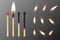 Vector 3d realistic match stick and different flame icon set, closeup isolated on transparency grid background. Whole