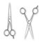 Vector 3d Realistic Metal Closed and Opened Stationery Scissors with Metal Handles Icon Set Closeup Isolated on White