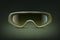 Vector 3d Realistic Military, Industrial Safety Glasses Icon Closeup Isolated on Green Background. Transparent Glasses