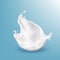 Vector 3d realistic milk splashing, blue background