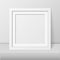 Vector 3d Realistic Modern Interior White Blank Vertical Square Wooden Poster Picture Frame on Table, Shelf Closeup on