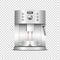 Vector 3d Realistic Modern Metal Chrome Steel Silver Espresso Coffee Machine with Two White Coffee Mugs Closeup Isolated