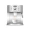 Vector 3d Realistic Modern Metal Chrome Steel Silver Espresso Coffee Machine with White Coffee Mug Closeup Isolated on