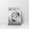 Vector 3d Realistic Modern Silver Steel Closed Washing Machine Closeup. Design Template of Wacher. Laundry Concept