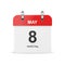 Vector 3d Realistic Mother s Day Classic Red Simple Minimalistic Calendar Icon Isolated. Happy Mothers Day Concept, May