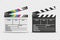 Vector 3d Realistic Opened White and Black Movie Film Clap Board Icon Set Closeup Isolated on Transparent Background