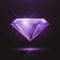 Vector 3d Realistic Purple Transparent Triangle Glowing Gemstone, Diamond, Crystal, Rhinestone Closeup on Black