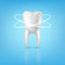 Vector 3d Realistic Render Human Tooth with Glow Closeup  on Blue Background. Dental, Medicine and Health