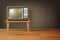 Vector 3d Realistic Retro TV Receiver on Wooden Floor. Home Interior Design Concept. Vintage TV Set, Television, Front