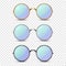 Vector 3d Realistic Round Frame Glasses Set with Blue Glass isolated, Transparent Sunglasses for Women and Men