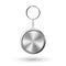 Vector 3d Realistic Silver or Chrome Gray Round Keychain, Ring and Chain for Key Isolated on White. Button Badge with