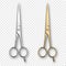 Vector 3d Realistic Silver and Gold Metal Closed Stationery Scissor Icon Set Closeup Isolated on Transparency Grid