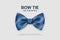 Vector 3d Realistic Striped Blue Bow Tie Icon Closeup Isolated on White Background. Silk Glossy Bowtie, Tie Gentleman