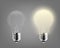 Vector 3d Realistic Turning On and Off Light Bulb Icon Set Closeup Isolated on Gray Background. Glowing Incandescent