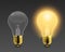 Vector 3d Realistic Turning On and Off Light Bulb Icon Set Closeup Isolated on Transparent Background. Glowing