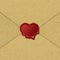 Vector 3d Realistic Vintage Heart Shaped Red Stamp, Wax Seal and Brown Textured Envelope. Sealing Wax, Stamp, Label for