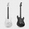 Vector 3d Realistic White and Black Classic Old Retro Electro Wooden Guitar Icon Set Closeup Isolated on Transparent