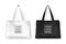 Vector 3d Realistic White, Black Detailed Textile Tote Shopping Bag Set Hanging on White Wall Background, Isolated