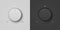 Vector 3d Realistic White and Black Plastic Knob Icon Set. Design Template of Circle Button Closeup. Circular processing
