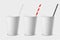 Vector 3d Realistic White Disposable Opened Blank Paper, Plastic Coffee, Tea Cup for Drinks with Straw Icon Set Closeup