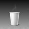 Vector 3d Realistic White Paper Glossy Disposable Cup for Beverage, Drinks with Smoke Isolated. Coffee, Soda, Tea